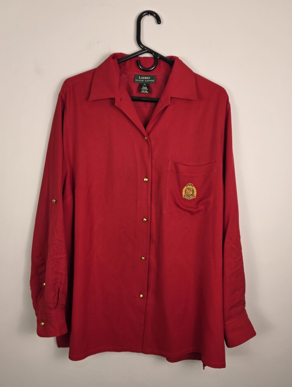 Lauren Ralph Lauren Red Silk Long Sleeve Button Down Shirt size 2X